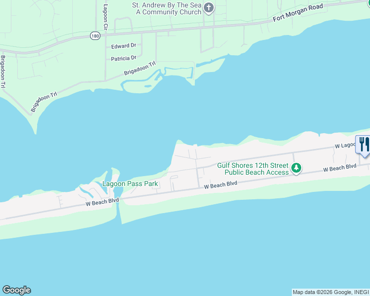 map of restaurants, bars, coffee shops, grocery stores, and more near 1516 Sandpiper Lane in Gulf Shores