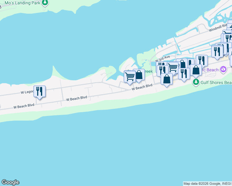 map of restaurants, bars, coffee shops, grocery stores, and more near 938 West Beach Boulevard in Gulf Shores