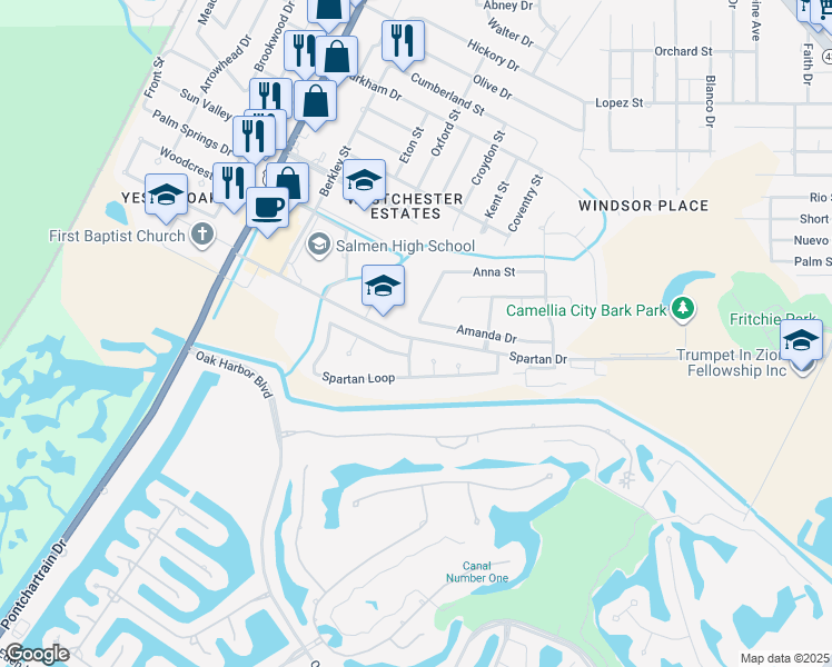 map of restaurants, bars, coffee shops, grocery stores, and more near 300 Spartan Drive in Slidell