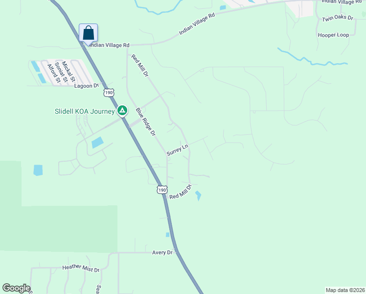 map of restaurants, bars, coffee shops, grocery stores, and more near 42101 Surrey Lane in Slidell