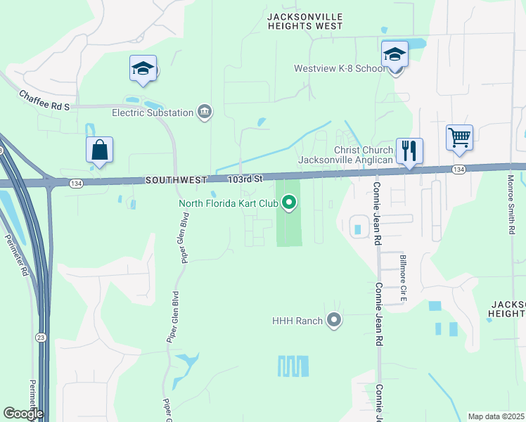 map of restaurants, bars, coffee shops, grocery stores, and more near 10270 103rd Street in Jacksonville