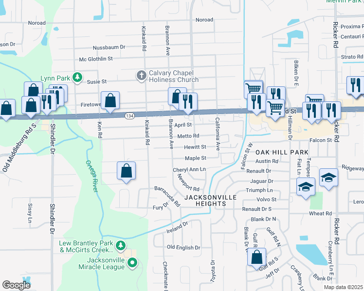 map of restaurants, bars, coffee shops, grocery stores, and more near 8206 Metto Road in Jacksonville