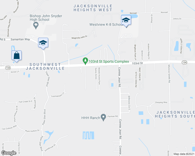 map of restaurants, bars, coffee shops, grocery stores, and more near 63 10166-1 103rd Ap in Jacksonville