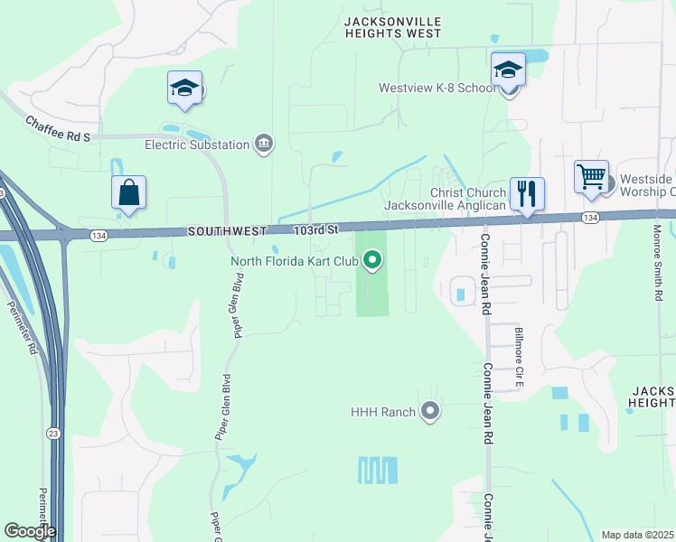 map of restaurants, bars, coffee shops, grocery stores, and more near 10270 103rd Street in Jacksonville
