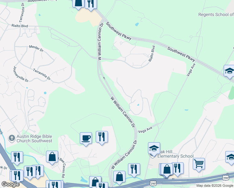 map of restaurants, bars, coffee shops, grocery stores, and more near 6744-6788 West William Cannon Drive in Austin