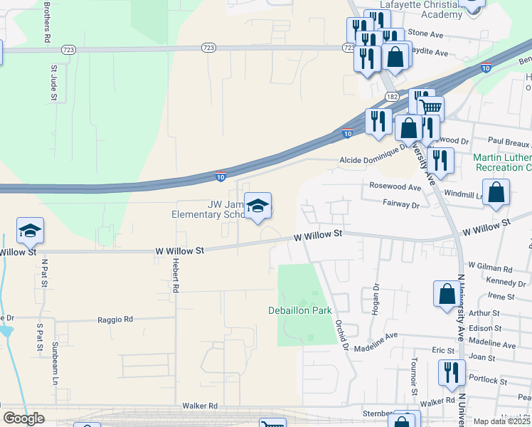 map of restaurants, bars, coffee shops, grocery stores, and more near 1500 West Willow Street in Scott
