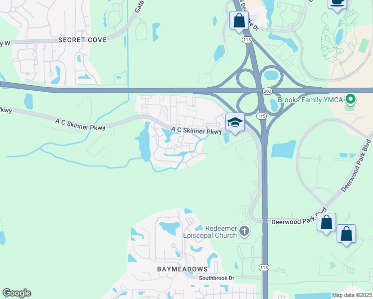 map of restaurants, bars, coffee shops, grocery stores, and more near 8235 A C Skinner Parkway in Jacksonville