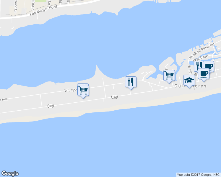 map of restaurants, bars, coffee shops, grocery stores, and more near 1045 W Lagoon Ave in Gulf Shores