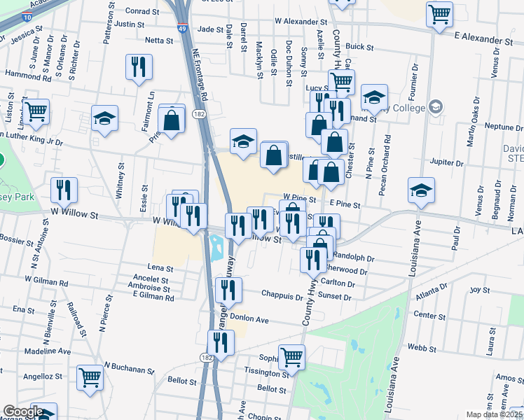 map of restaurants, bars, coffee shops, grocery stores, and more near 301 Northgate Drive in Lafayette