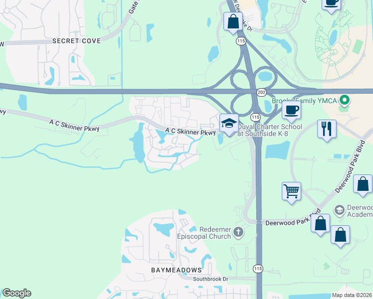 map of restaurants, bars, coffee shops, grocery stores, and more near 8235 Lobster Bay Court in Jacksonville