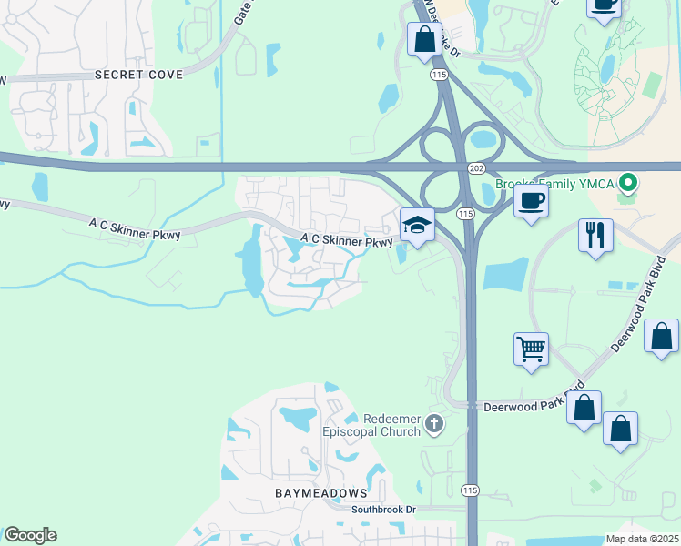 map of restaurants, bars, coffee shops, grocery stores, and more near 8235 Lobster Bay Court in Jacksonville