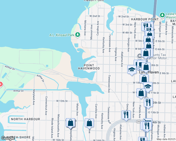 map of restaurants, bars, coffee shops, grocery stores, and more near 814 West 8th Street Circle in Lynn Haven