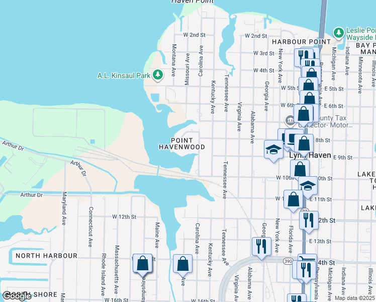 map of restaurants, bars, coffee shops, grocery stores, and more near 814 West 8th Street Circle in Lynn Haven