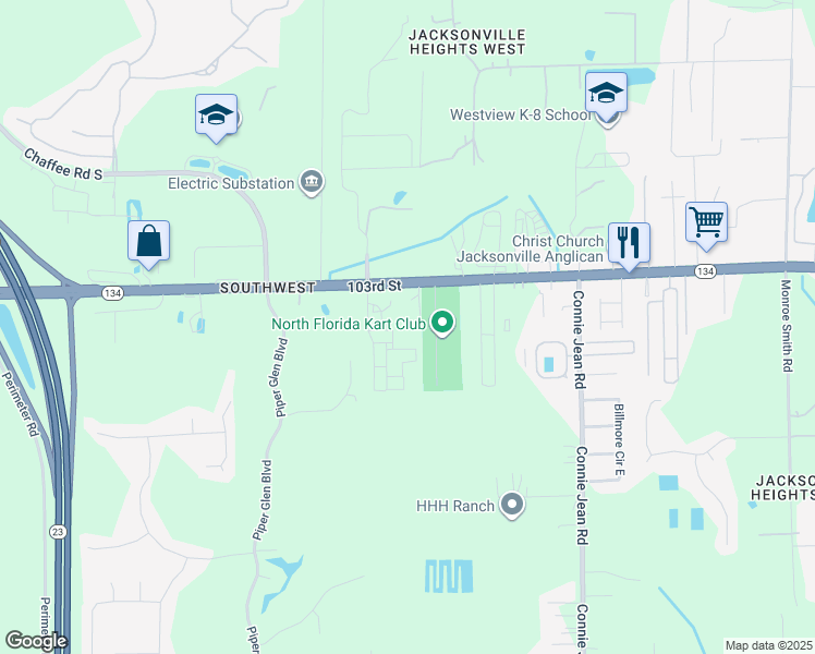 map of restaurants, bars, coffee shops, grocery stores, and more near 10270 103rd Street in Jacksonville