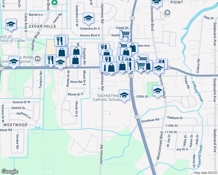 map of restaurants, bars, coffee shops, grocery stores, and more near 6346 Delacy Road in Jacksonville