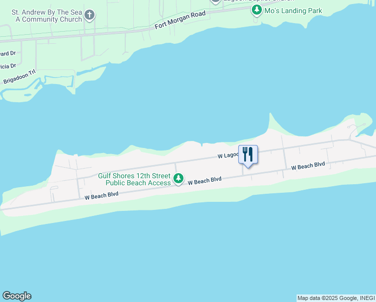 map of restaurants, bars, coffee shops, grocery stores, and more near 1276 West Lagoon Avenue in Gulf Shores