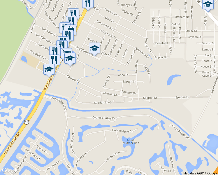 map of restaurants, bars, coffee shops, grocery stores, and more near 216 Amanda Drive in Slidell