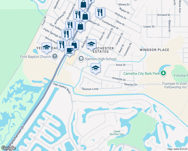 map of restaurants, bars, coffee shops, grocery stores, and more near 300 Spartan Drive in Slidell