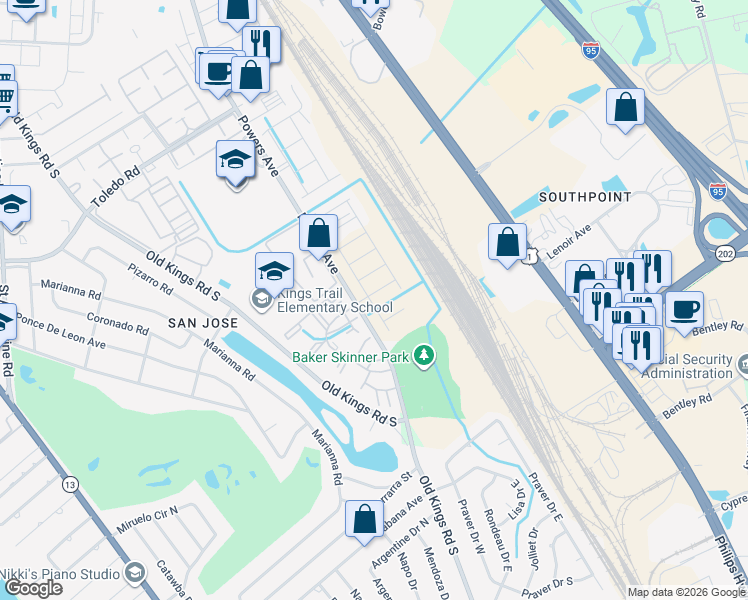 map of restaurants, bars, coffee shops, grocery stores, and more near in Jacksonville