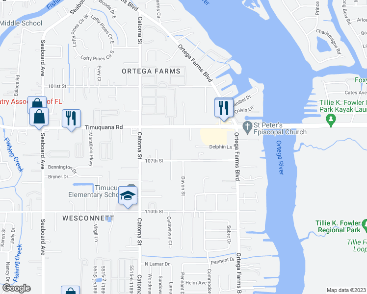 map of restaurants, bars, coffee shops, grocery stores, and more near 5262 Timuquana Road in Jacksonville