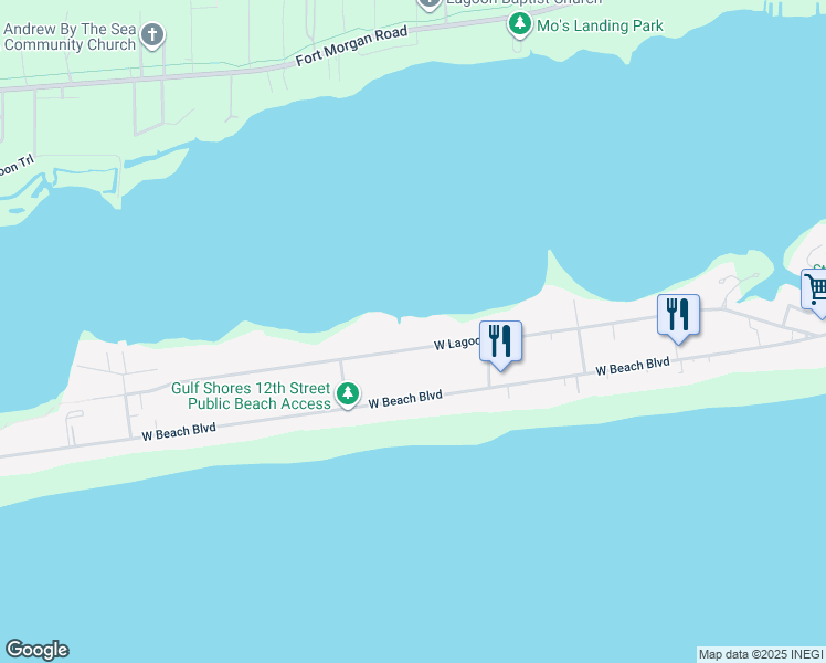 map of restaurants, bars, coffee shops, grocery stores, and more near 1248 West Lagoon Avenue in Gulf Shores
