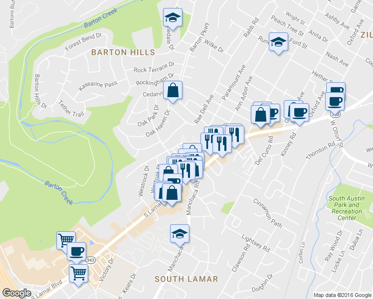 map of restaurants, bars, coffee shops, grocery stores, and more near 2121 Dickson Drive in Austin