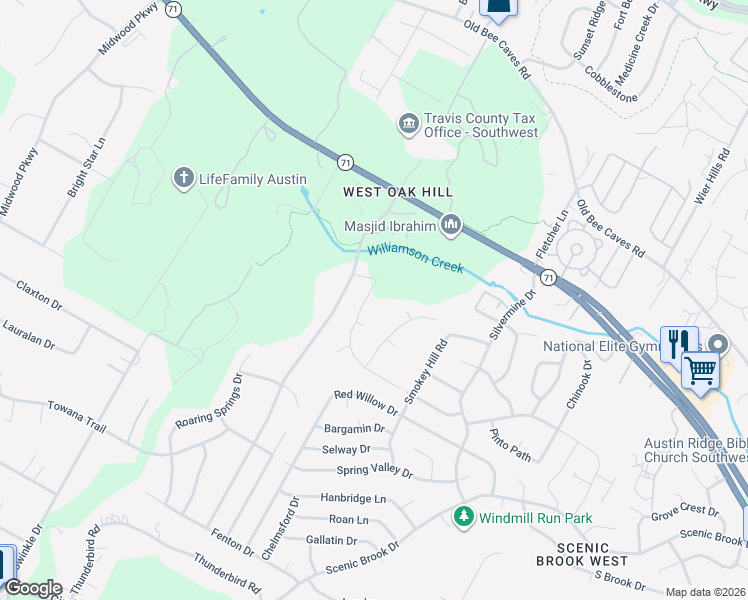 map of restaurants, bars, coffee shops, grocery stores, and more near 8901 Moccasin Path in Austin