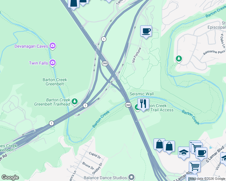 map of restaurants, bars, coffee shops, grocery stores, and more near 3711 South MoPac Expressway in Austin