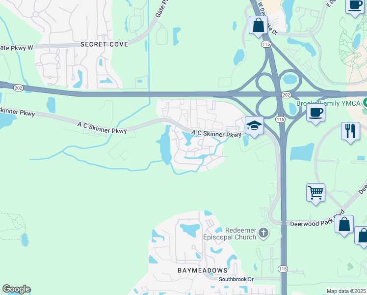 map of restaurants, bars, coffee shops, grocery stores, and more near 8201 Green Parrot Road in Jacksonville