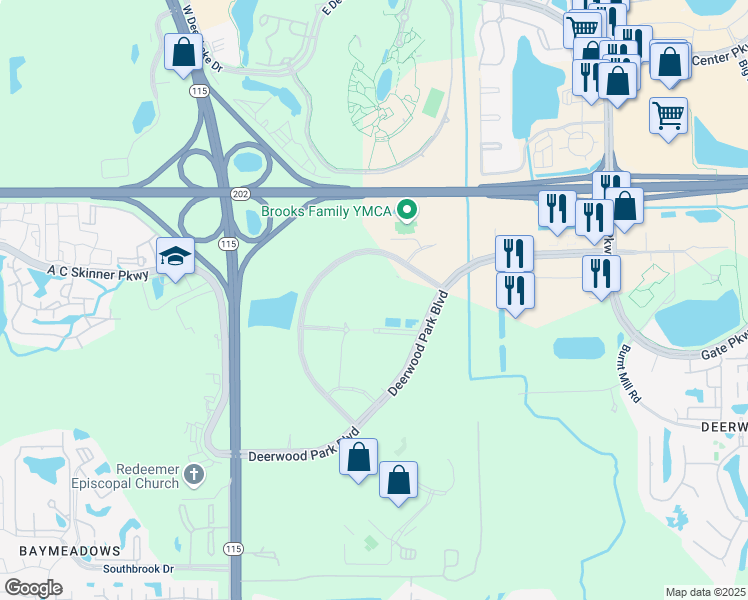 map of restaurants, bars, coffee shops, grocery stores, and more near 10423 Centurion Pkwy N in Jacksonville