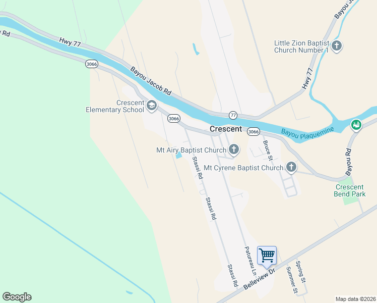 map of restaurants, bars, coffee shops, grocery stores, and more near 24820 Stassi Road in Plaquemine