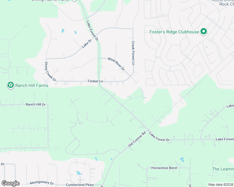 map of restaurants, bars, coffee shops, grocery stores, and more near 11302 Lake Forest Drive in Conroe