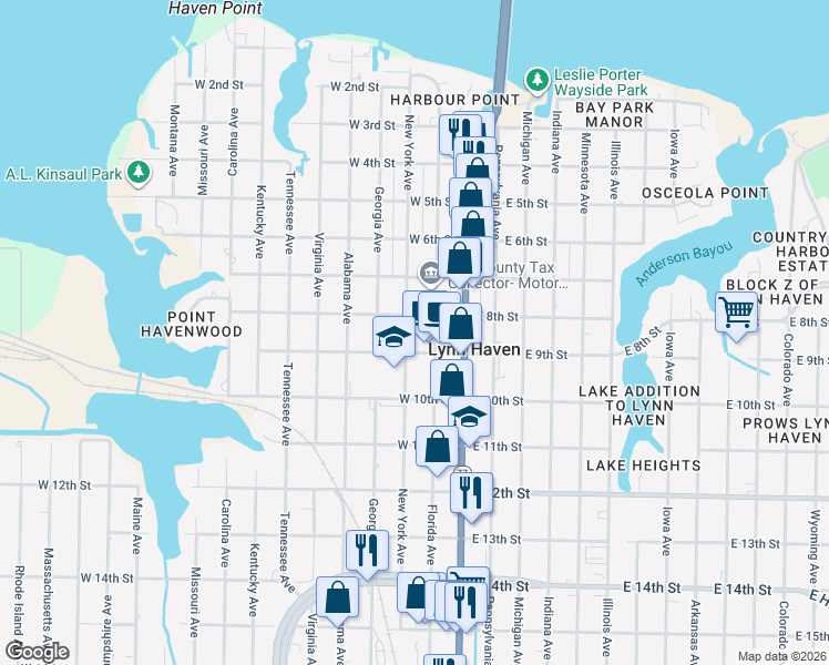 map of restaurants, bars, coffee shops, grocery stores, and more near 811 New York Avenue in Lynn Haven