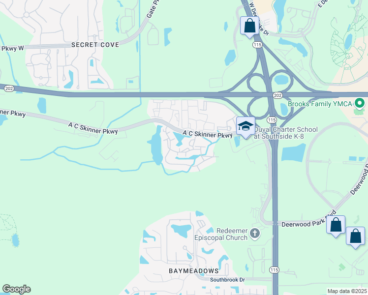 map of restaurants, bars, coffee shops, grocery stores, and more near 8235 A C Skinner Parkway in Jacksonville