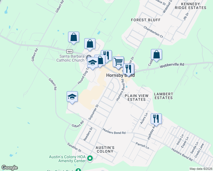 map of restaurants, bars, coffee shops, grocery stores, and more near 4700 Sojourner St in Austin