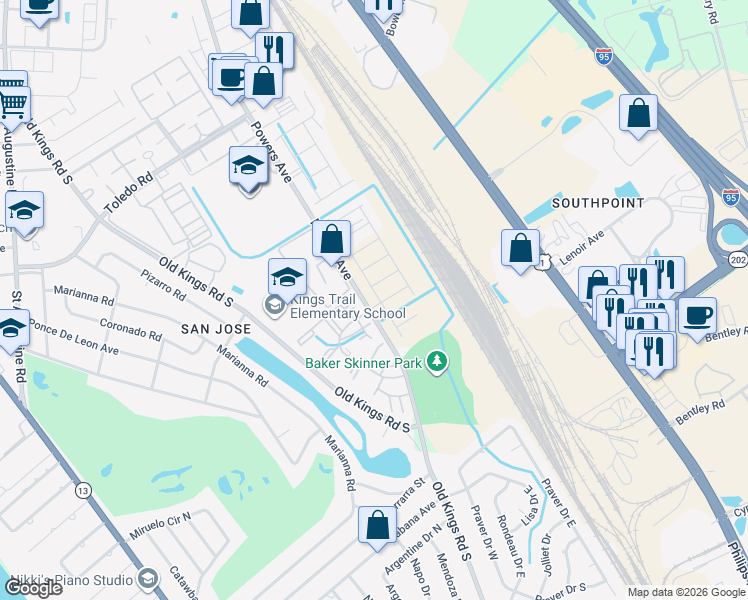 map of restaurants, bars, coffee shops, grocery stores, and more near in Jacksonville