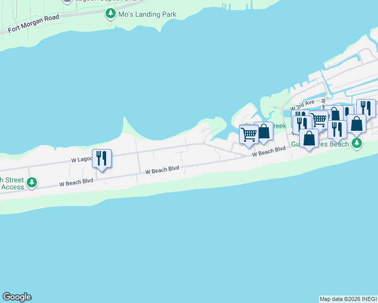 map of restaurants, bars, coffee shops, grocery stores, and more near 976 Sea Esta Court in Gulf Shores