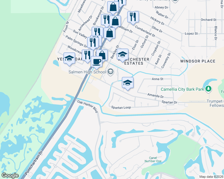 map of restaurants, bars, coffee shops, grocery stores, and more near 130 Spartan Loop in Slidell