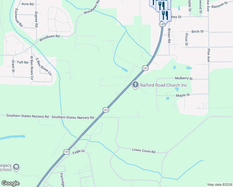 map of restaurants, bars, coffee shops, grocery stores, and more near 9072 Pine Oaks Circle in Macclenny