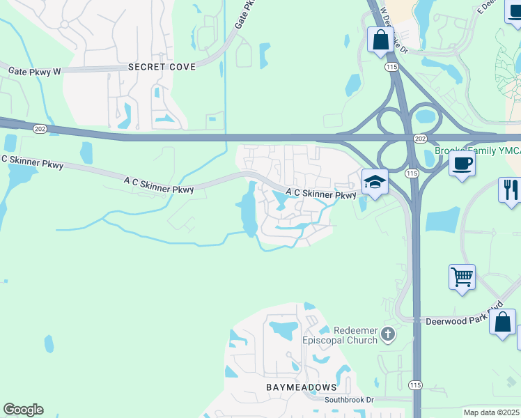 map of restaurants, bars, coffee shops, grocery stores, and more near 8201 Green Parrot Road in Jacksonville