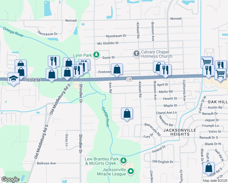 map of restaurants, bars, coffee shops, grocery stores, and more near 8551 Metto Road in Jacksonville