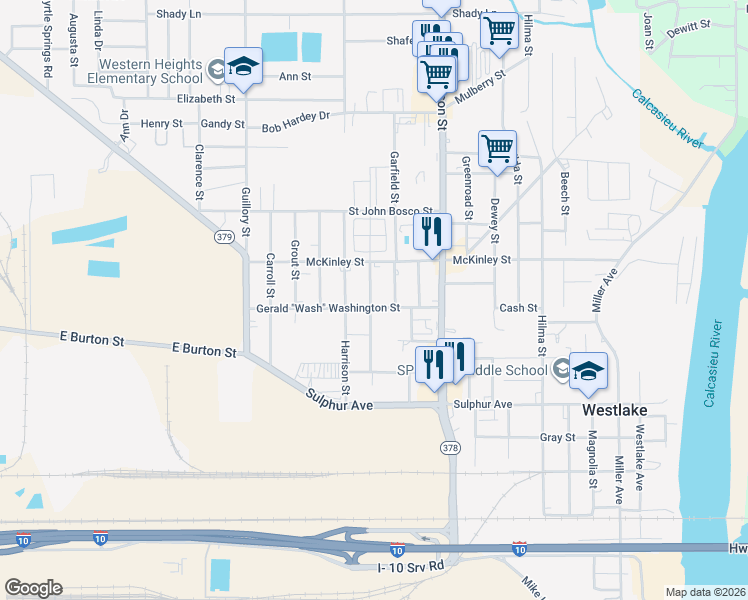 map of restaurants, bars, coffee shops, grocery stores, and more near 1100-1198 Grant Street in Westlake