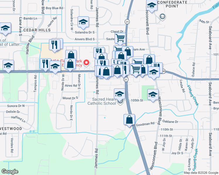 map of restaurants, bars, coffee shops, grocery stores, and more near 6317 Delacy Road in Jacksonville