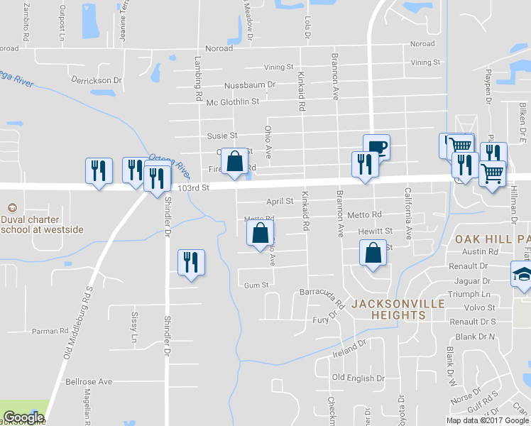 map of restaurants, bars, coffee shops, grocery stores, and more near 8510 Ohio Avenue in Jacksonville