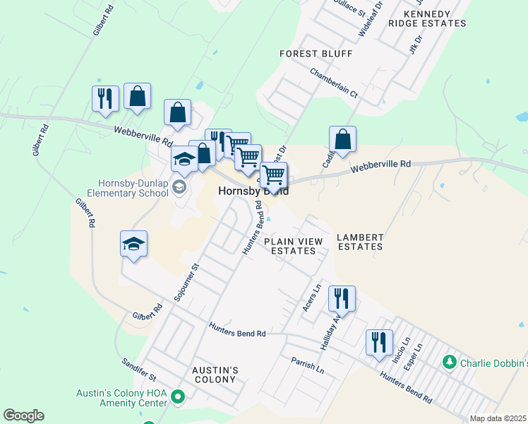 map of restaurants, bars, coffee shops, grocery stores, and more near 14320 Hunters Bend Road in Austin