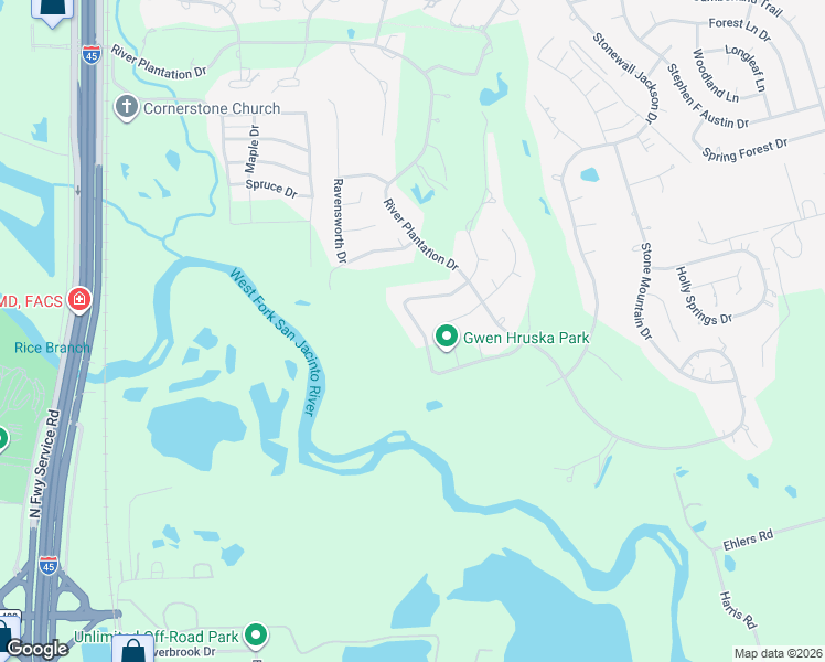 map of restaurants, bars, coffee shops, grocery stores, and more near 527 Brandon Road in Conroe