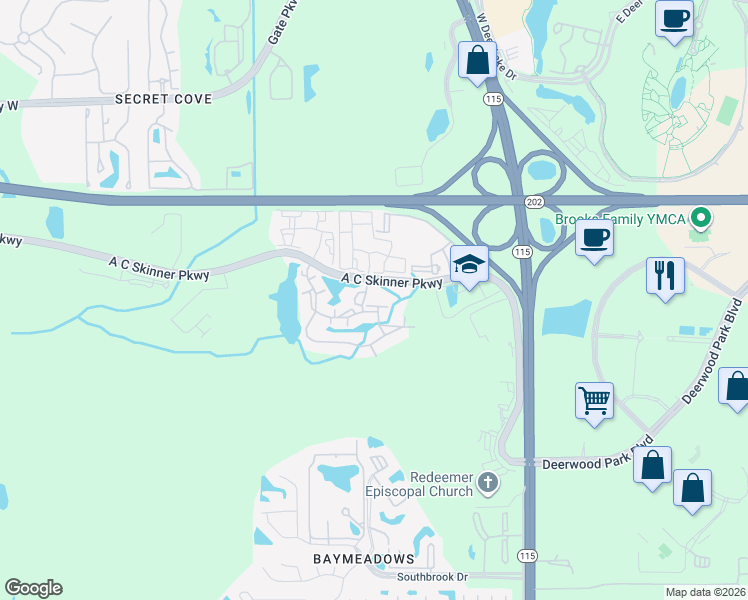 map of restaurants, bars, coffee shops, grocery stores, and more near 8227 Lobster Bay Court in Jacksonville