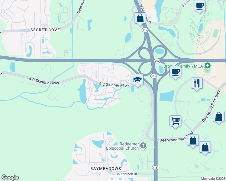 map of restaurants, bars, coffee shops, grocery stores, and more near 8235 Lobster Bay Court in Jacksonville