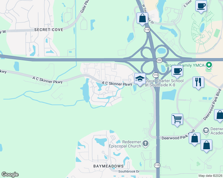 map of restaurants, bars, coffee shops, grocery stores, and more near 8235 Lobster Bay Court in Jacksonville