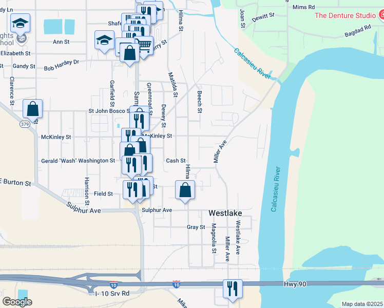 map of restaurants, bars, coffee shops, grocery stores, and more near 1108 Hilma Street in Westlake